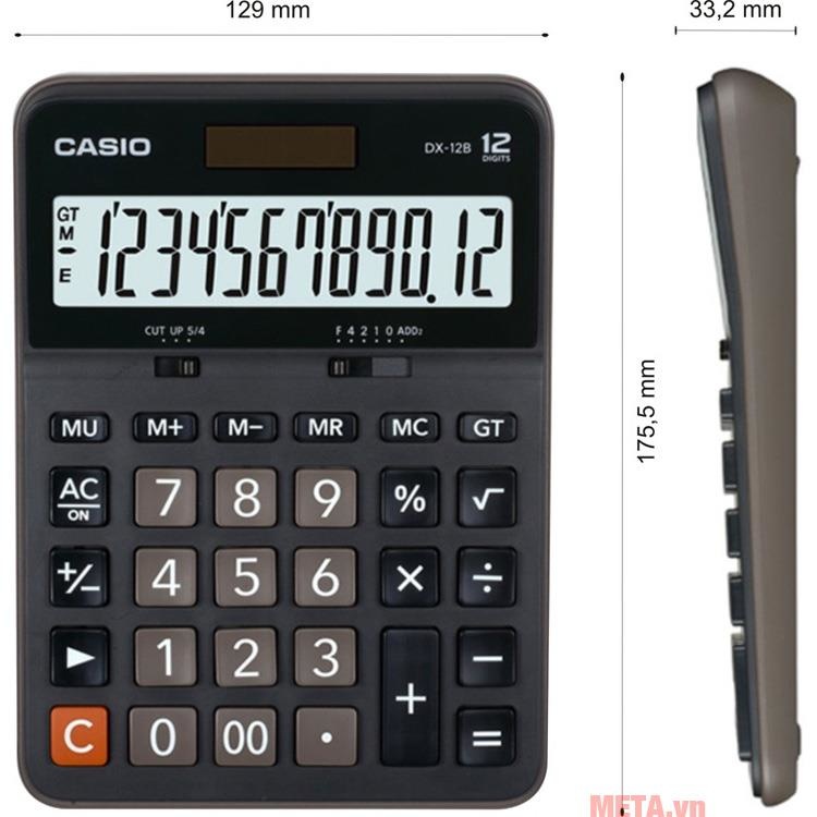 Kích thước của máy tính bỏ túi Casio DX-12B 