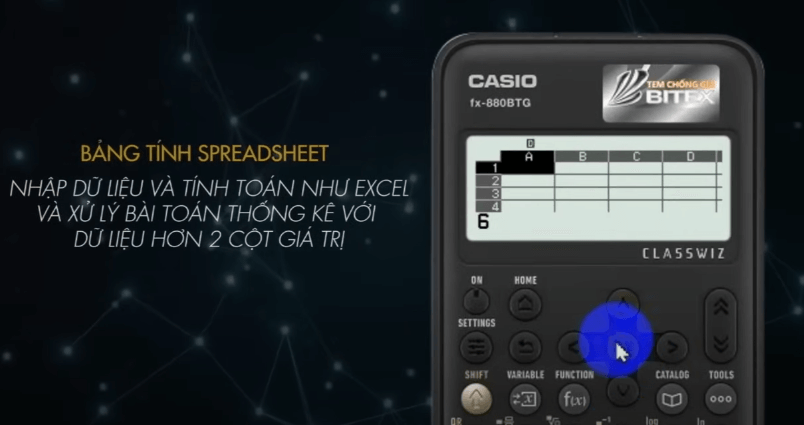 Máy tính bỏ túi Casio Fx-880 BTG tính năng bảng tính Spreadsheet